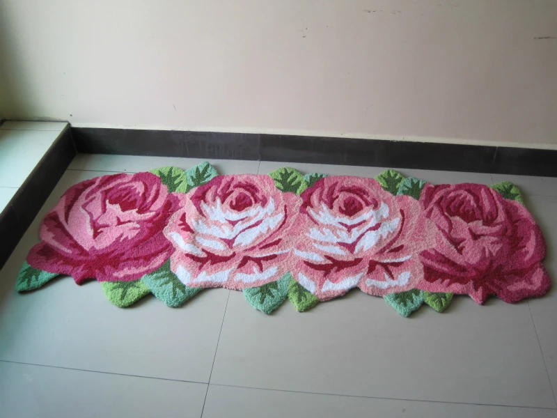 3D rozā rožu paklāja vannas istabas paklājs dzīvo jamo istabu paklājs, virtuves ziedu paklāju ievadiet vannas paklāji grīdas paklājs gaitenis anti-slip