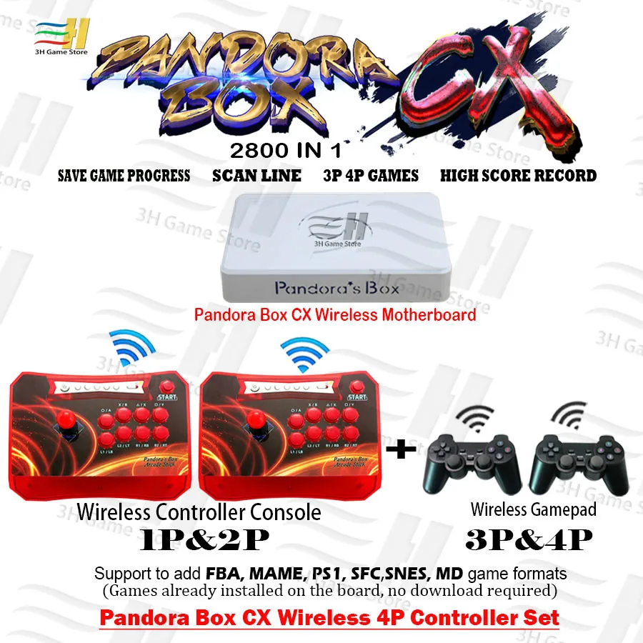 Pandora Box CX 2800 1 Bezvadu 4 Spēlētāji, kas Var Saglabāt Spēli Bezvadu arcade kontrolieris un gamepad 3D tekken Killer instinkts