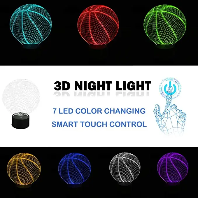 3D Optiskā Ilūzija Nakts Gaisma 7 LED Krāsa Mainās Lampas Cool Soft Light Drošas Bērniem Risinājums Murgi Basketbola Sporta