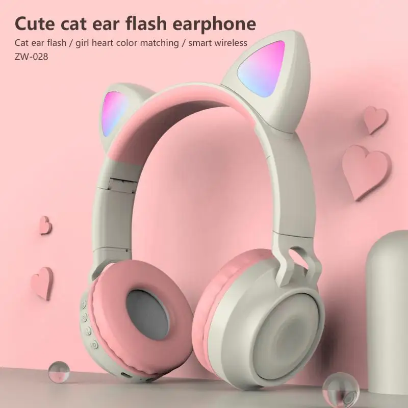 Gudrs Bezvadu Austiņas Kvēlojošs Bluetooth 5.0 Austiņu Meitenēm Kaķu Ausu Austiņas Hifi Stereo Mūzikas Austiņas Ar Mikrofonu