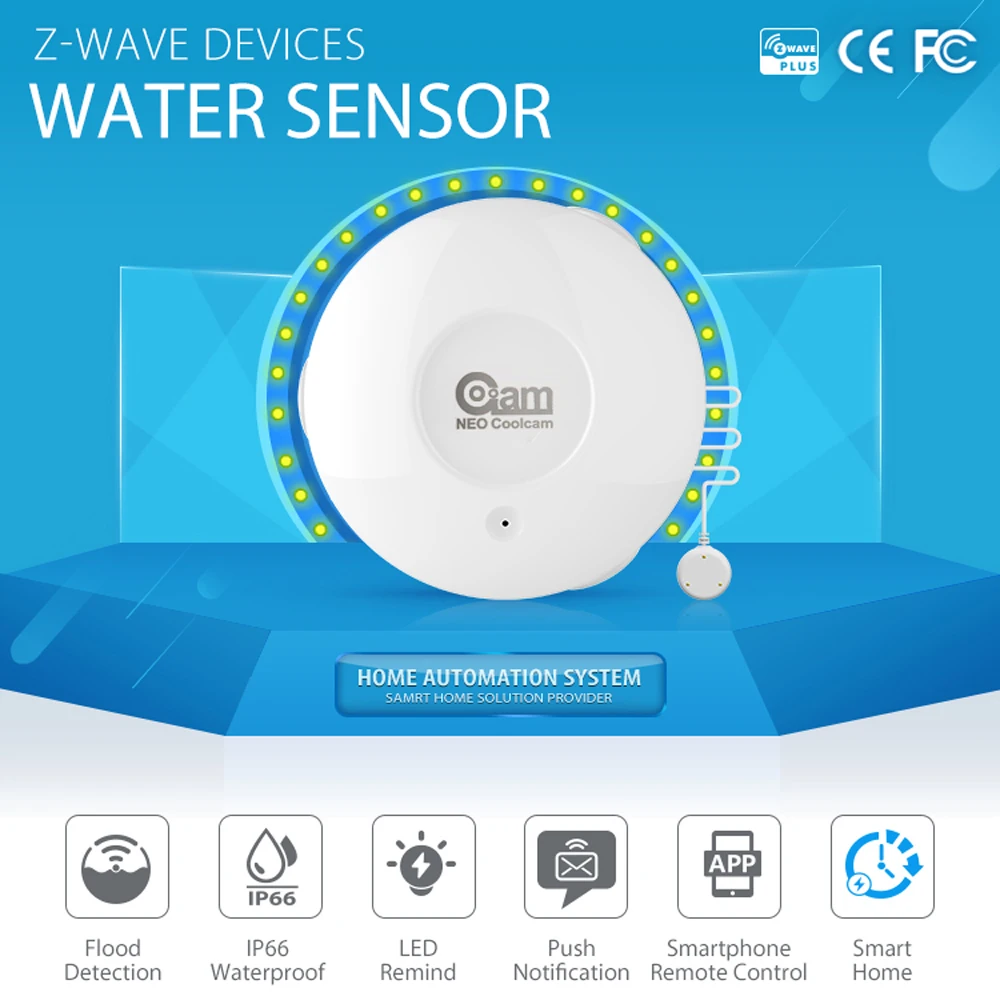 NEO Coolcam Z Viļņu, Plūdu Sensors Smart Home Automation ZWave Ūdens Noplūdes Sensors ar Tālvadības Zondes Ūdens Izturīgs