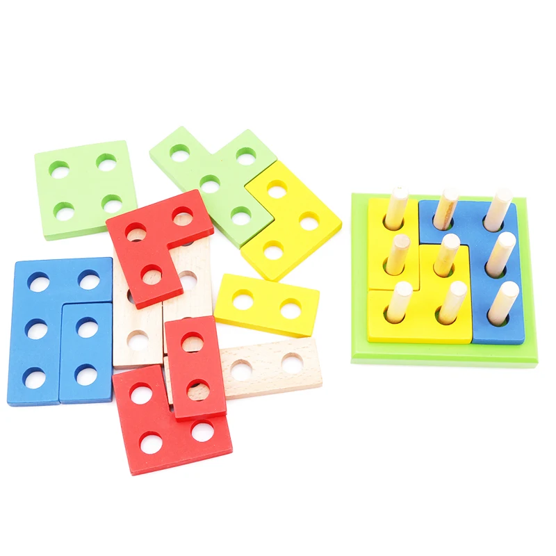 Radošas Koka Celtniecības Blokus Montē Bērnu Rotaļu Krāsains Ģeometriskas Formas Blokus Intelektuālā Rotaļlieta Bērniem, Dāvanu