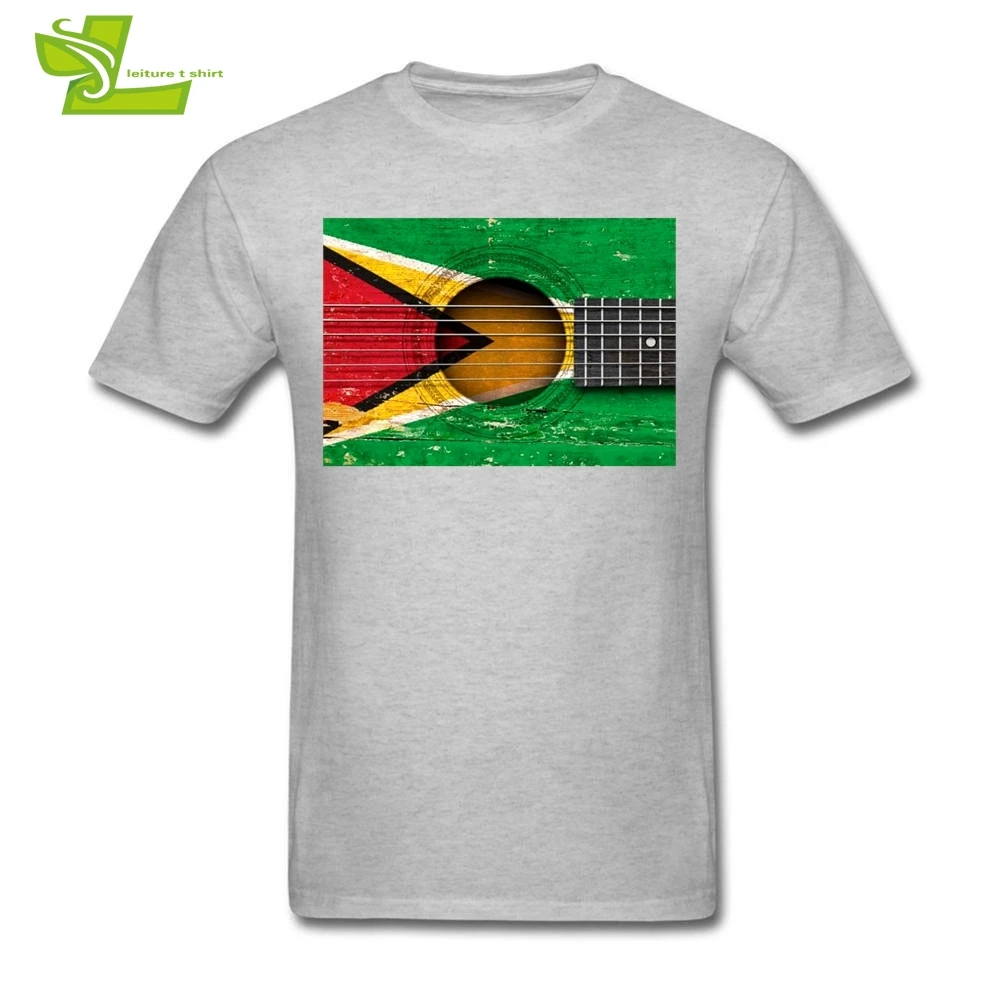 3D Vintage Akustiskā Ģitāra ar Guyanese Karoga T krekls Vīriešu Tee Kreklu Populāra T-Kreklu Cilvēks Īsām Piedurknēm Apkalpes Kakla Attēlu Tētis Augšu