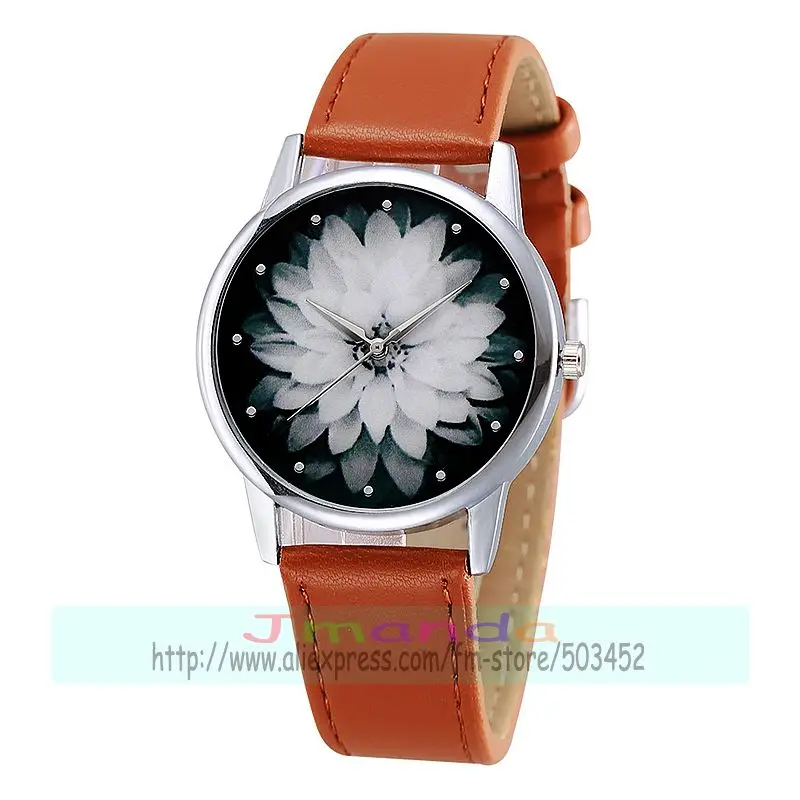 100pcs/daudz modes black white flower ādas skatīties silver gadījumā, ja gadījuma skatīties kvarca rokas pulkstenis vairumtirdzniecības dāma ziedu skatīties