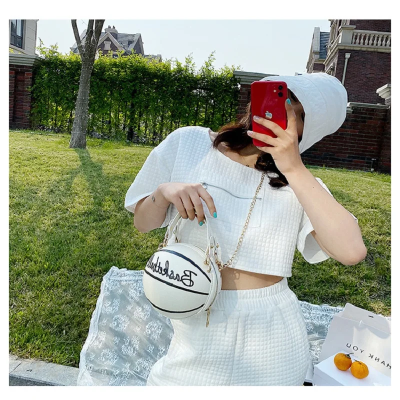 Apaļā Sieviešu Rokassomas Ķēdes Messenger Bag Dāmu Basketbola Formas Radošo Modes Mini Tote Sieviešu Jauki Plecu Soma