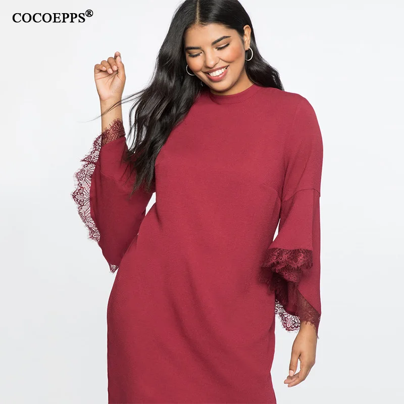 COCOEPPS 5XL Plus Lieluma Sieviešu Apģērbu Rudens Ziemas Kleitu Mežģīnes Lielu Izmēru Kleitas Bodycon Elegants, Liela Izmēra Cietās Sarkana Kleita
