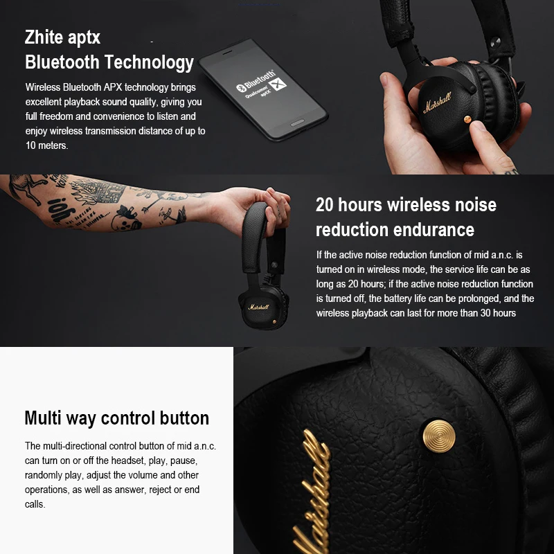 Austiņas Bezvadu Bluetooth Ar Multi-way Vadības Pogu Salokāms Manuāla Trokšņa Samazināšanas Austiņas Portable Āra Austiņas