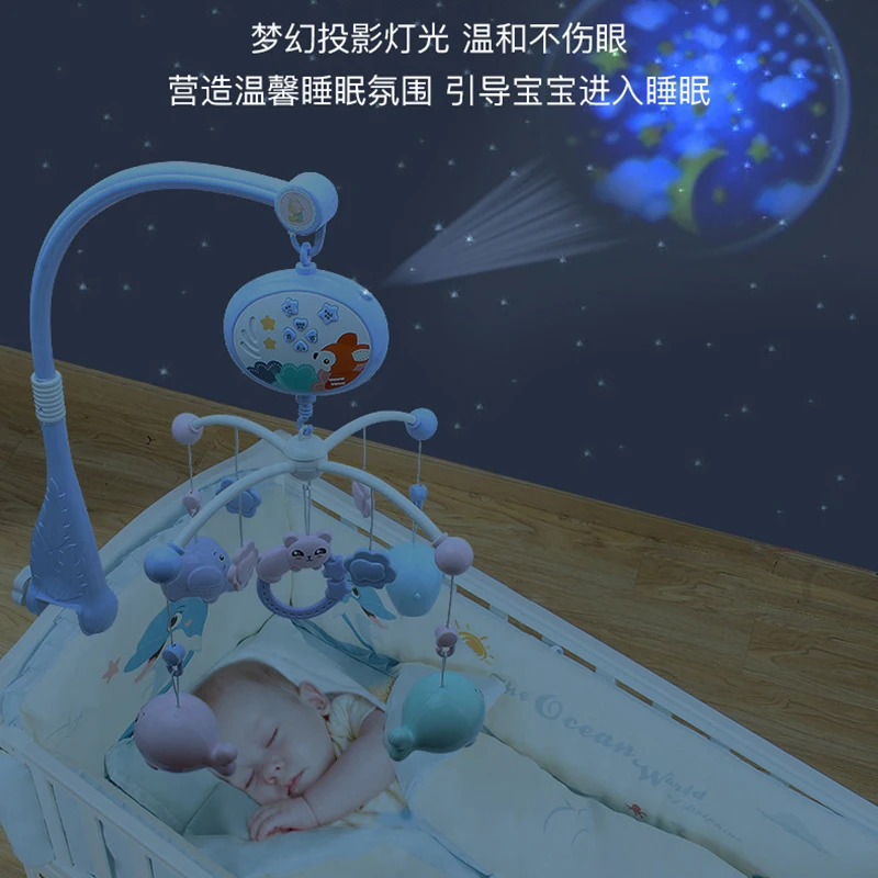 Tālvadības mūzikas gulta bell jaundzimušo bērnu nomierinātu rotaļlietas Rotējošo grabulīši 553 agrīnās izglītības satura Stāsts mašīna ar projekciju