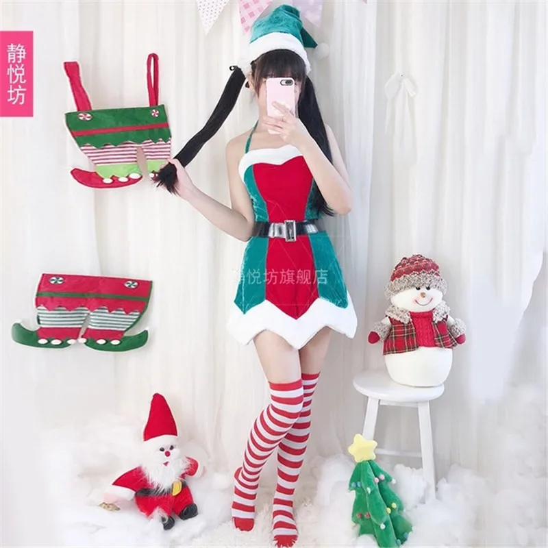 Sexy Santa Cosplay Ziemassvētki Apģērbs Iedomātā Kleita ar Jostu, Cepure Skatuves Sniegumu Apģērbu Puse Ziemassvētku Cosplay Kostīmi Ne Zeķes