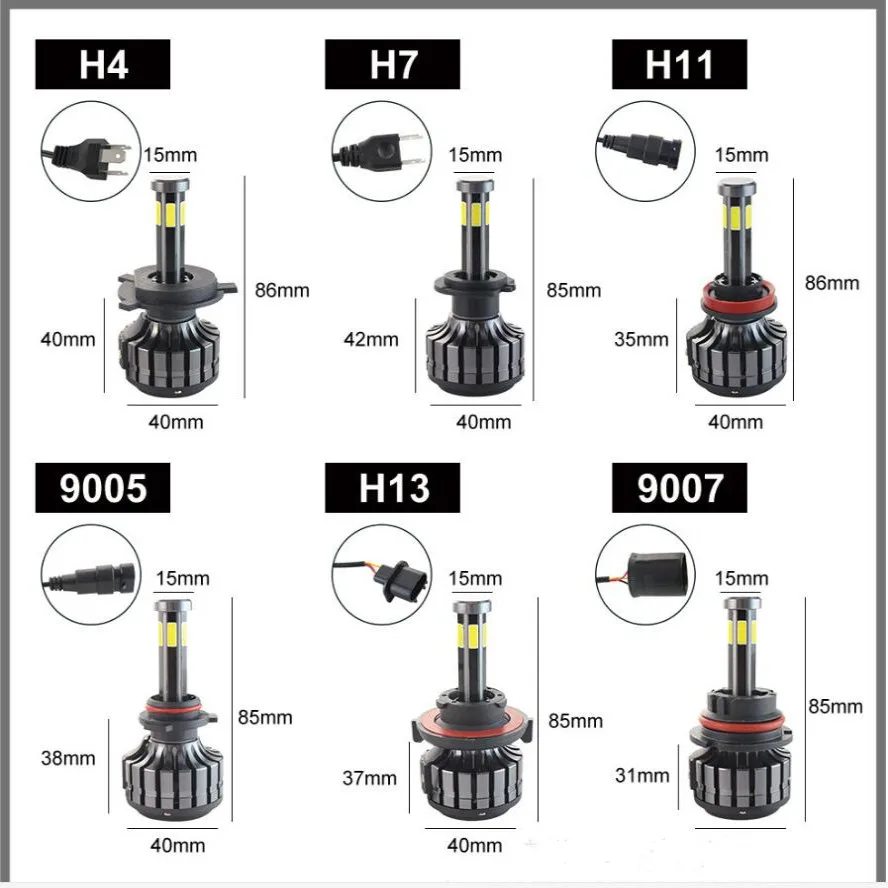 360° 6 pusē cob H7 led Auto auto lukturu lampas H4 led 9005 HB3 9006 HB4 H8, H11 Miglas lukturi Spuldzes 120W diožu lampas 12v automašīnas