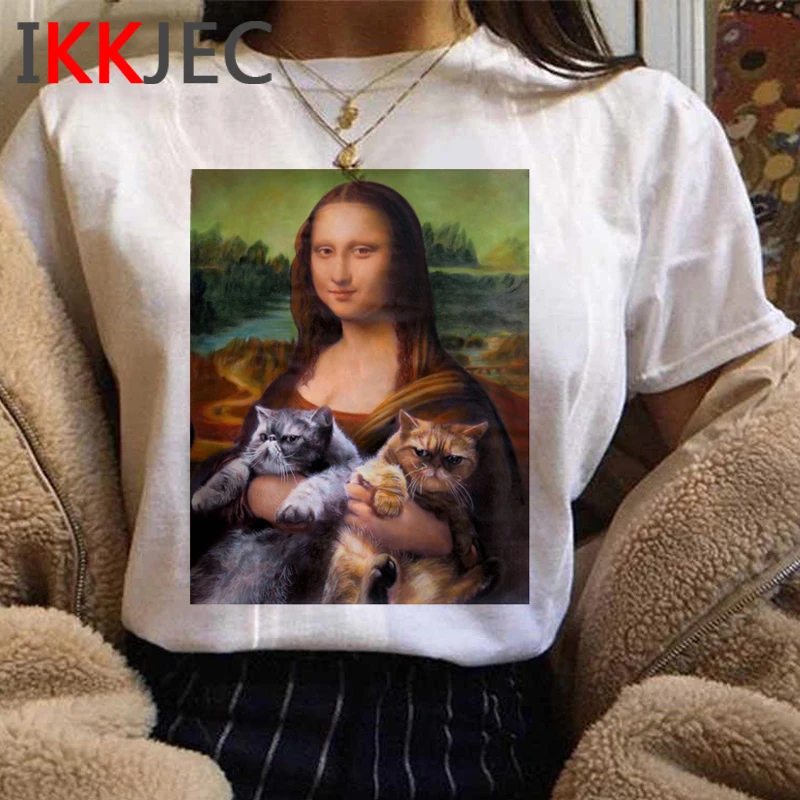 Mona Lisa Estētisko Vintage T Krekls Sievietēm Smieklīgi Karikatūra Harajuku T-krekls Dāmas Grafiskais Modes Tshirt Streetwear Top Tee Sieviete