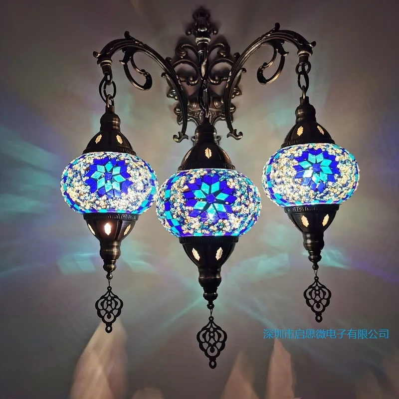 3 Galvām Jaunu Vidusjūras stilā Art Deco turku Mozaīkas Sienas Lampas Handcrafted mozaīkas Stikla romantisks sienas gaismas
