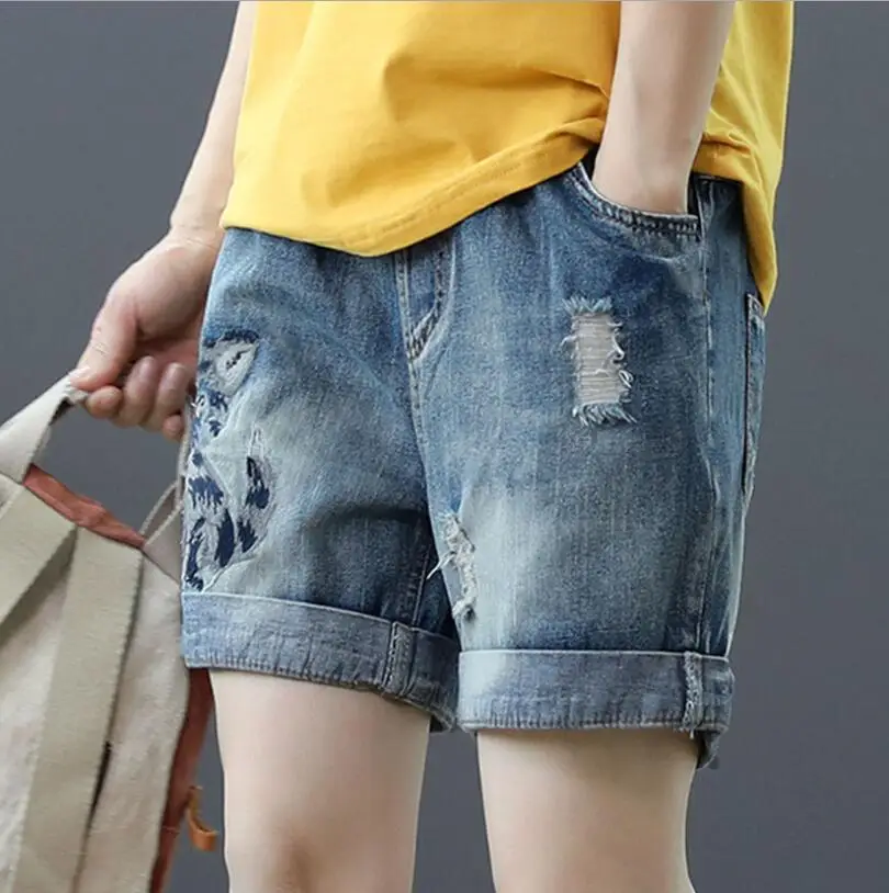 2019. gada vasarā jaunu Vintage zaudēt augstās jostasvietas bikses, džinsi sieviete Elastīgs viduklis Kaķēns izšuvumi femme džinsa bikses p1439