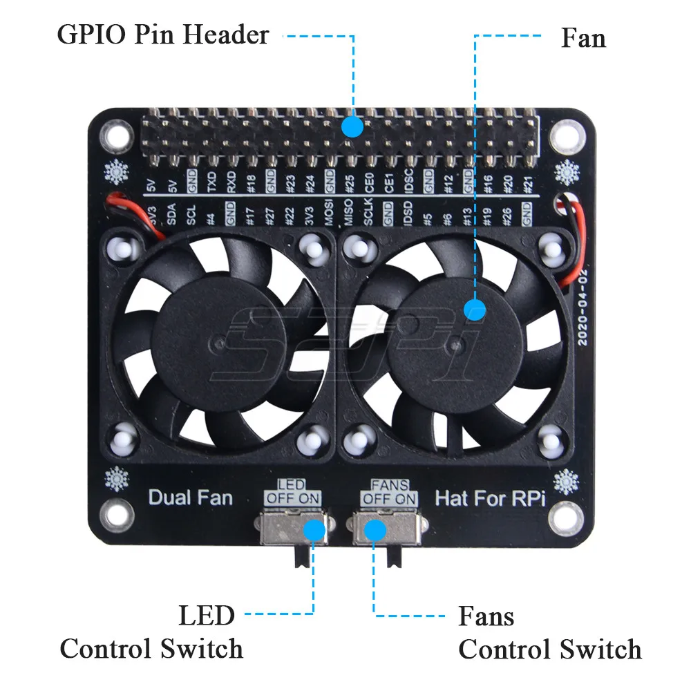 52Pi Aveņu Pi LED Dual Dzesēšanas Ventilatoru Modulis GPIO Izplešanās Valdes Saderīgu Aveņu Pi 4 Modelis B 3B+/3B/4B