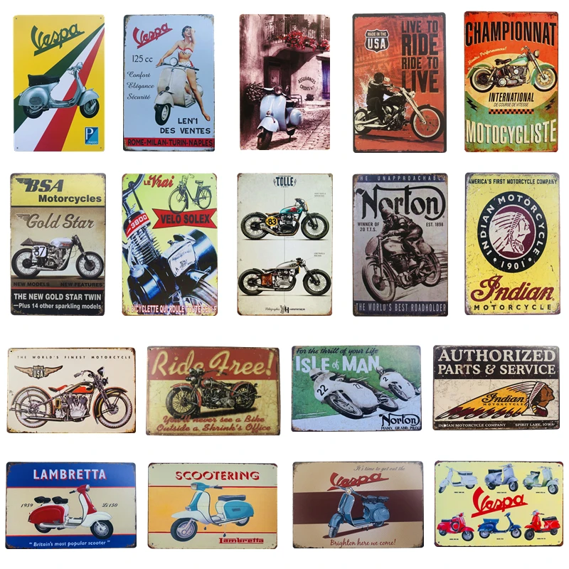 Vintage Retro Metāla Skārda Pazīmes Vespa Indijas Motociklu Uz Pub, Bārs, Kafejnīca, Garāža Dzelzs Plāksne, Plakāts, Mājas Sienas Uzlīmes, Dekori