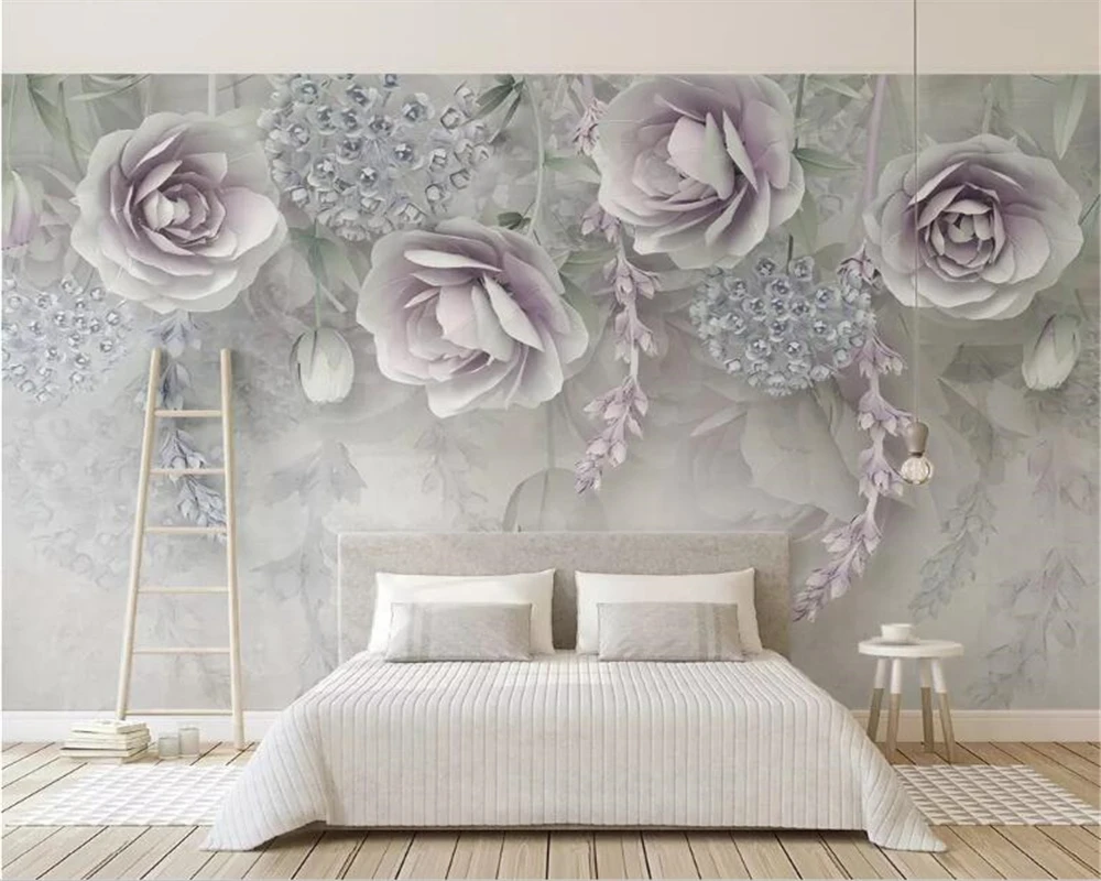 Custom tapetes foto modernu lillā 3d reljefs ziedu sienas dzīvojamā istabā, guļamistabā, mājas dekoru fona sienas 3d tapetes