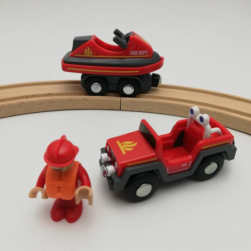 Koka Dzelzceļa Feuerwehr Komplekti Komplekts ar Magnētisko Jahtu Magnētisko Slotā Saderīgu ar Brio Koka Trases Auto Rotaļlietas Bērniem Dāvanu