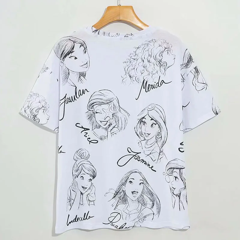 Disney Princess T-Krekls Sniegbaltīte Ariel Pelnrušķīte Belle Jasmīns T Krekls Sievietēm Vintage Vasaras Gadījuma Streetwear T-Veida Topi Femme