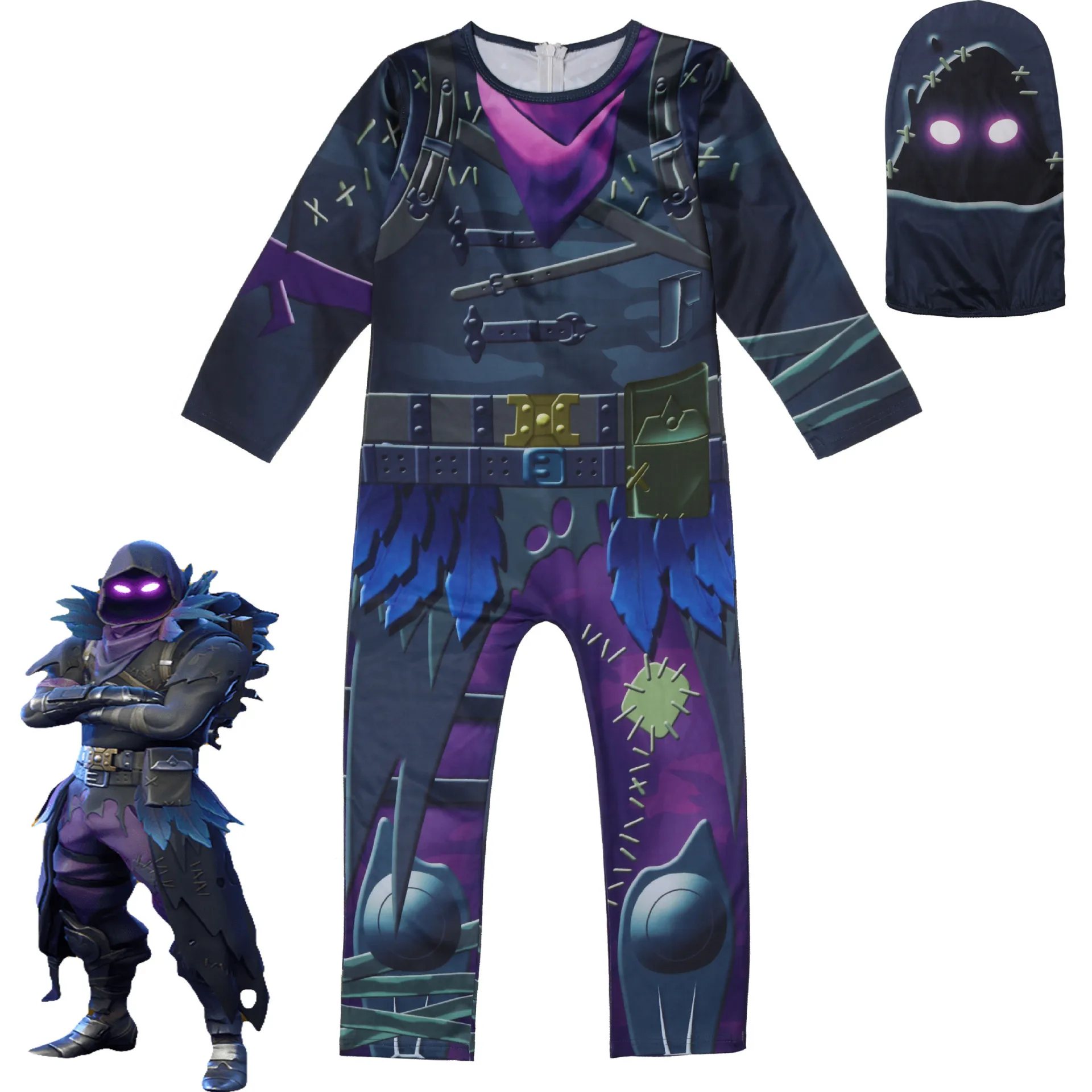 Bērniem galvaskausa trooper Raven Zentai Cosplay spēlē Zēni Bodysuit Uzvalks Jumpsuits Halloween Kostīmu Battle Royale zēnu apģērba komplekts