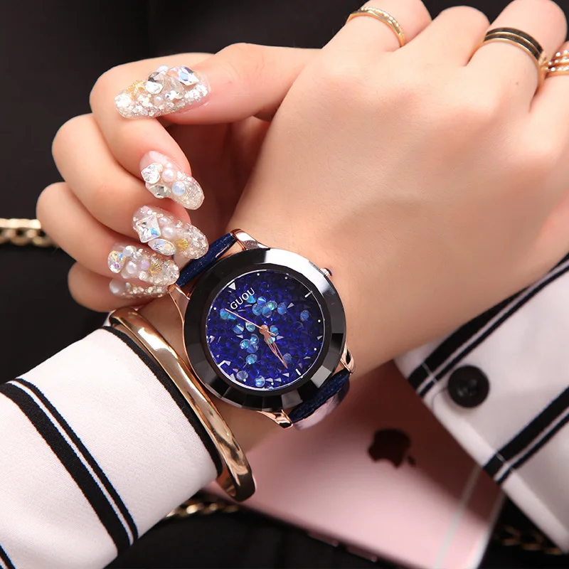 Sieviešu Pulksteņi Ādas Watchband Luksusa Dimanta Skatīties Korejiešu Stilā Ūdensizturīgs Lielu Skalu Modes Rhinestone Relojes Para Mujer