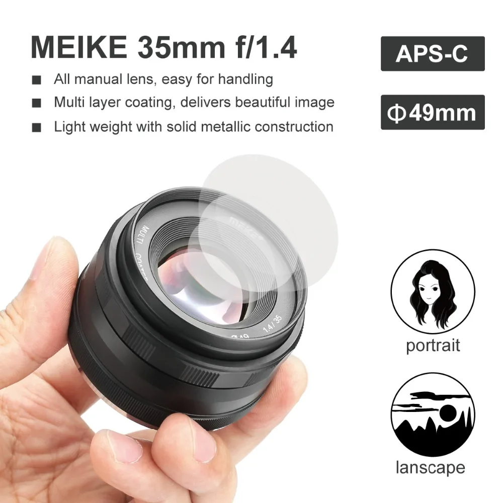 Meike MK-35-35mm 1.4 f1.4 Lielas Diafragmas Manuālā Fokusa objektīvu APS-C Sony NEX3/3N/5/5T/5R/5N/NEX6/7/a5000/a5100/a6000/a6300