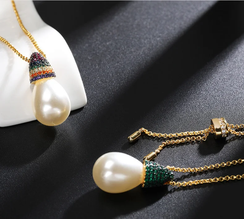 Kristāla zircon regulējams kaklarota jaunu produktu varavīksnes baroka pērļu kaklarotu sieviešu modes nišu clavicle ķēdes dizaina sajūta