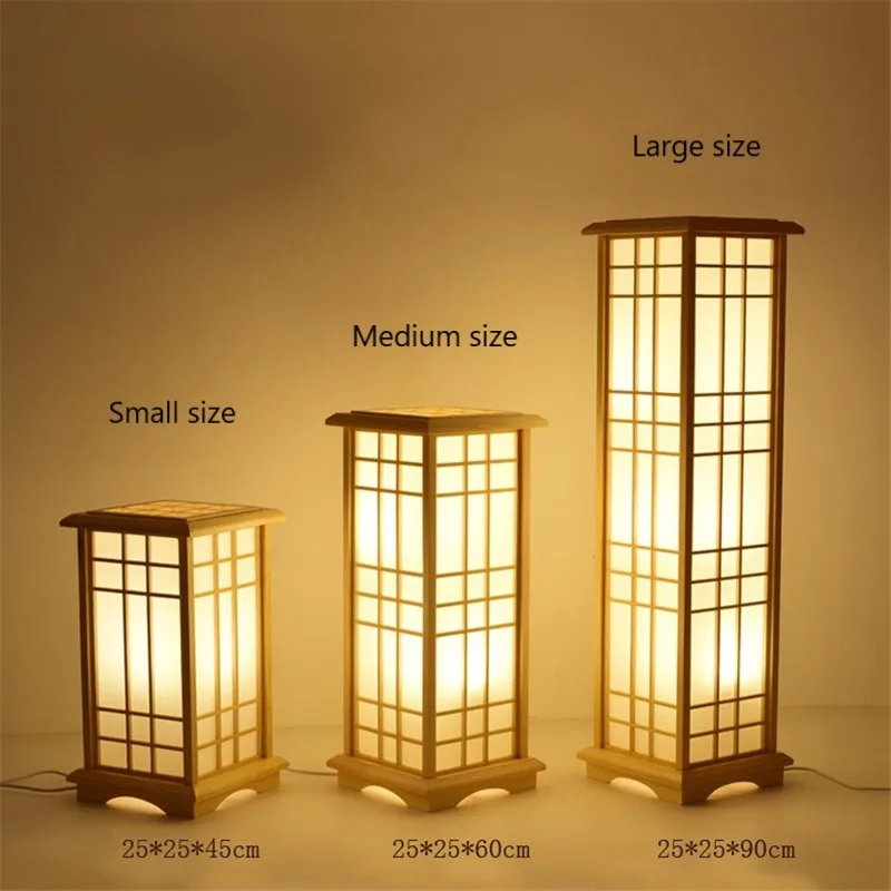 Mūsdienu Japāņu Grīdas Lampas Tatami Stila Kvadrāta Formas Koka LED Lampas, Grīdas Guļamistabā Stāv Lampas Dzīvojamā Istabā Garš Spuldzes E27