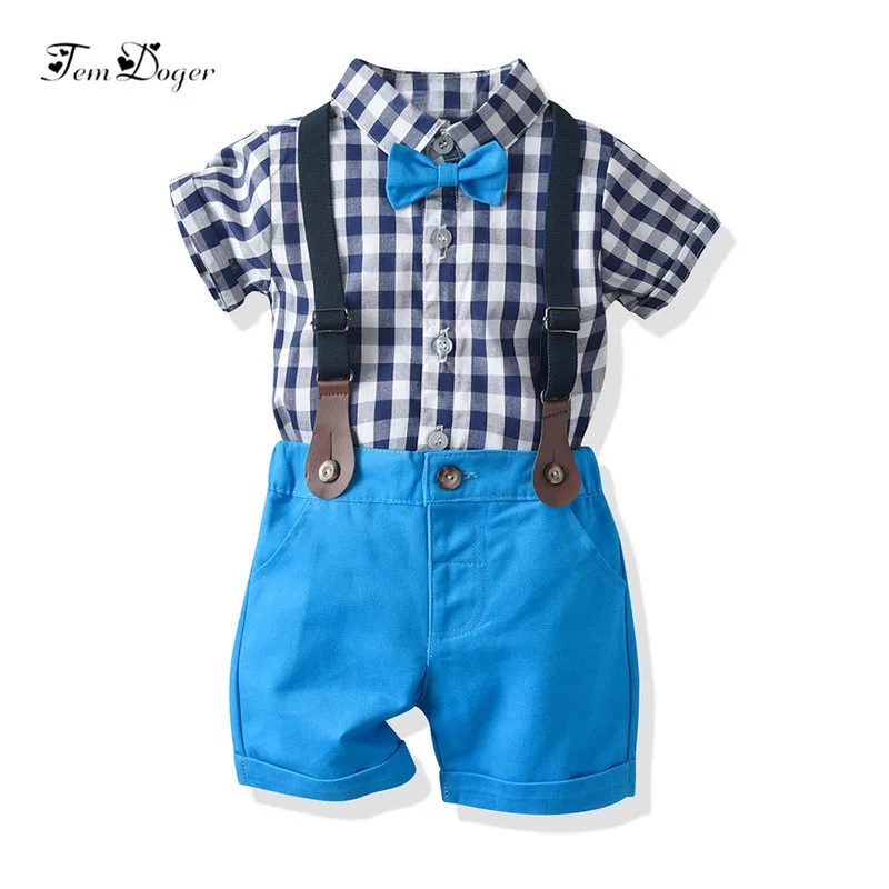 Tem Doger Bērnu Zēnu Apģērbu Komplekti, Vasaras Zīdaiņu Jaundzimušo Bērnu Zēnu Drēbes Pleds Tie Topi+Kopējā 2GAB Tērpiem Bebes Apģērbi
