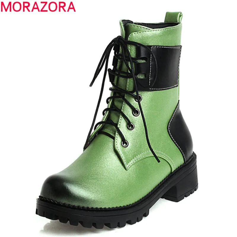 MORAZORA 2020. gadam, Liela izmēra 34-43 modes potītes zābaki med papēži apaļu purngalu jauktu krāsu dāmām kurpes rudens ziemas sieviešu zābakus