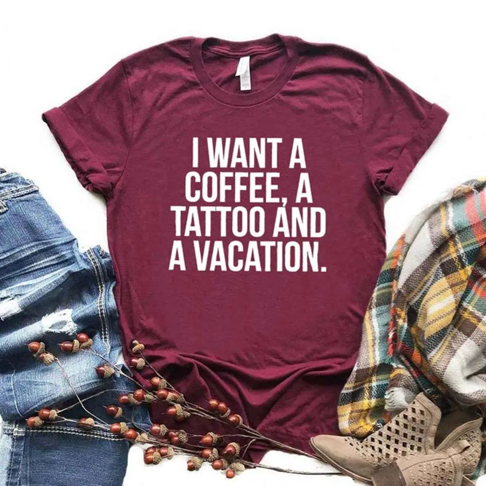 Es gribu kafiju, tetovējums un brīvdienas Sieviešu t Kokvilnas Hipster Smieklīgi t-kreklu, Dāvanu Dāma Yong Meitene Top Tee Piliens Kuģa ZY-542
