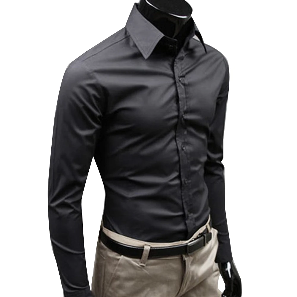 Tīras Kokvilnas ar garām Piedurknēm Vīriešu Krekls, Vīriešu tīrtoņa Krāsu Biznesa Krekls ar garām Piedurknēm Augšu