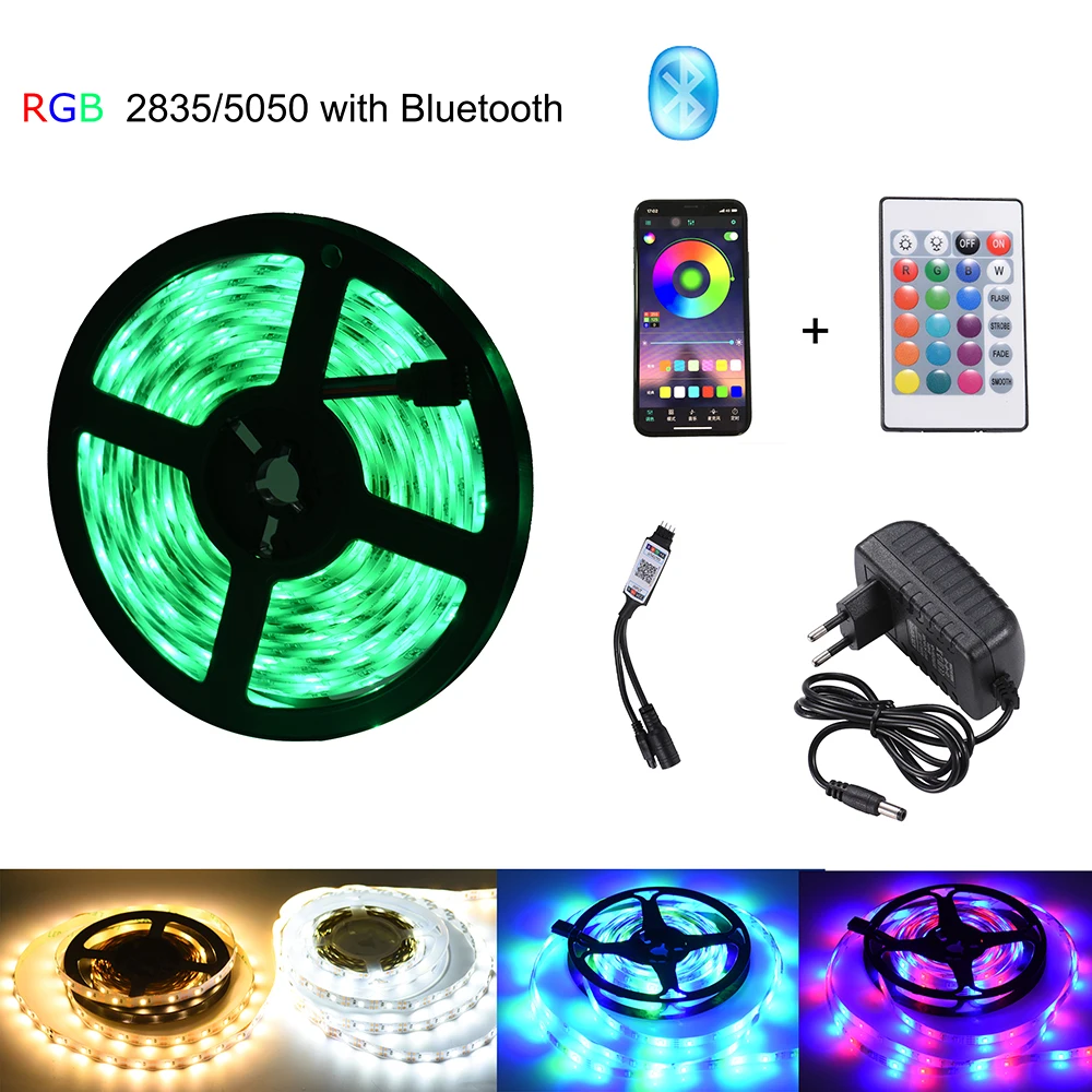 Luces Bluetooth LED Lentes tiras de luces led RGB Led Gaismas 5050 DC12V 5m 10m Lentes RGB Gaismas, led apgaismojums telpu led apgaismojums