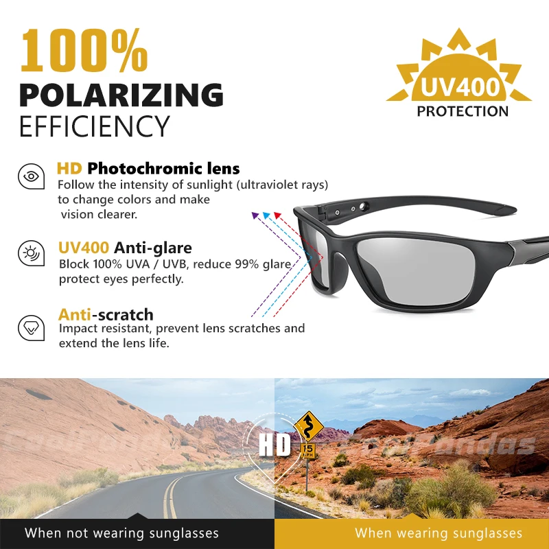 Ir 2021. Āra Sporta Braukšanas Photochromic Saulesbrilles Vīriešiem Polarizētās Brilles Dienu Nakts Redzamības Chamelon Ieplests UV400 zonnebril heren