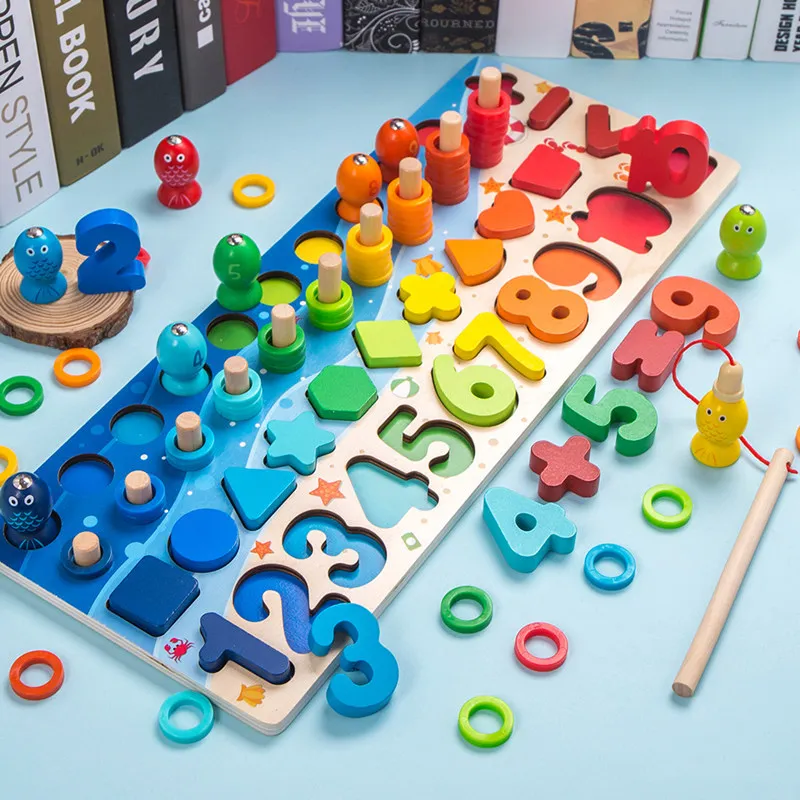 Montessori Matemātikas Agrīnās Izglītības Koka Celtniecības Bloki Digitālo Formu Atbilstošas Rotaļlietas Bērniem Izglītības Zvejas Rotaļlietas Bērniem