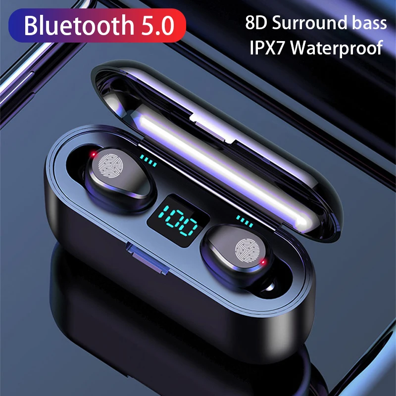 XVIDA F9 TWS Bezvadu Bluetooth 5.0 Austiņu sporta Earbuds auriculares Austiņas Austiņas un maksas lodziņu, lai uzlādētu viedtālruni