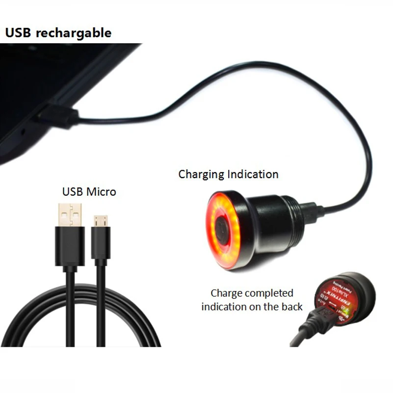Velosipēds Taillight Ūdensizturīgs USB Papildināt Smart Drošības Velosipēdu Brīdinājuma Gaismas Ar Numura Plāksnes Turētājs Nakts Lampas