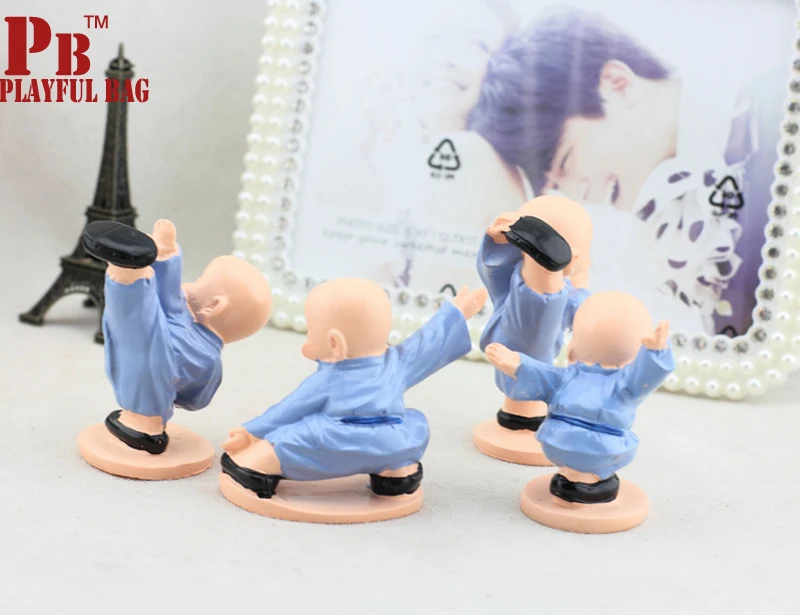 PB Jautrs soma Smieklīgi cute maz mūks 4GAB Ķīnas Shaolin Kung Fu Kid Mini Attēls 5.5 cm sveķu lelle Mājas Interjera rotājumi būt