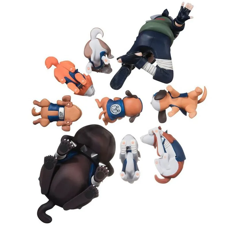 9Pcs/set Naruto Rīcības attēls PVC Rotaļlietas Hatake Kakashi Ar Bērnu Suņiem Kolekcijas Modelis, Rotaļlietas, Dāvanas Dzimšanas dienā