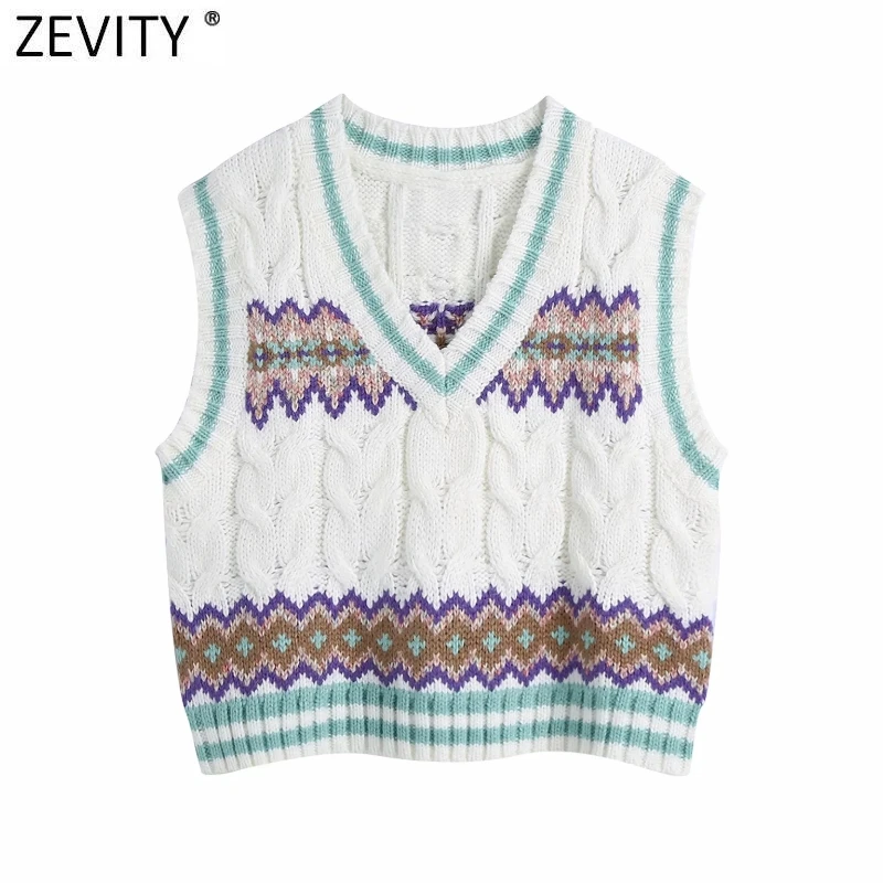 Zevity Ir 2021. Sieviešu Modes V Kakla Ģeometriskā Tamborēšanas Vērpjot Adīšanas Džemperis Bez Piedurknēm, Sieviešu Ikdienas Veste Šiks, Džemperi, Topi S665