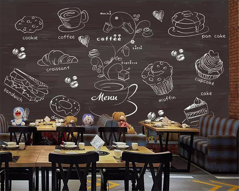 Beibehang Pasūtījuma personības 3d tapetes tāfeles ar roku apgleznotus kafejnīca tēma restorāns fona sienu apdare, 3d tapetes