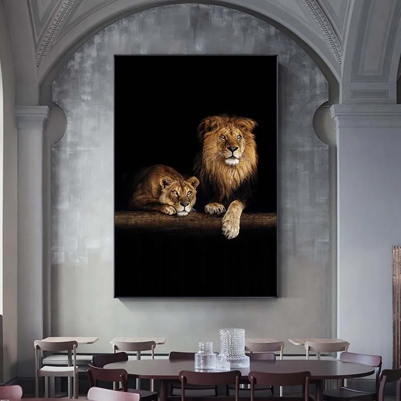 Āfrikas Savvaļas Lauva Ģimenes Audekls Mākslas Plakāti un Izdrukas Dzīvniekus Tumsā Audekla, Gleznas pie Sienas, Mākslas Dzīvnieku Attēli