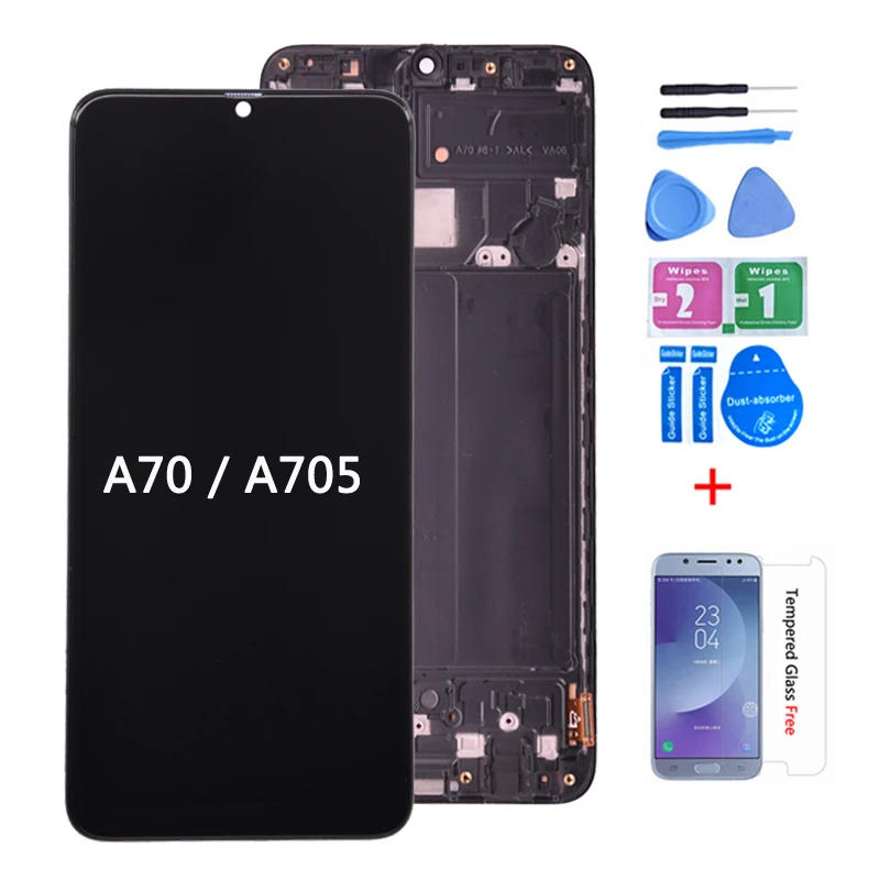 Samsung Galaxy A70 A705/DS A705F LCD Displejs Ar Touch Screen Digitizer Montāža A705FN A705GM A705MN lcd ar rāmi