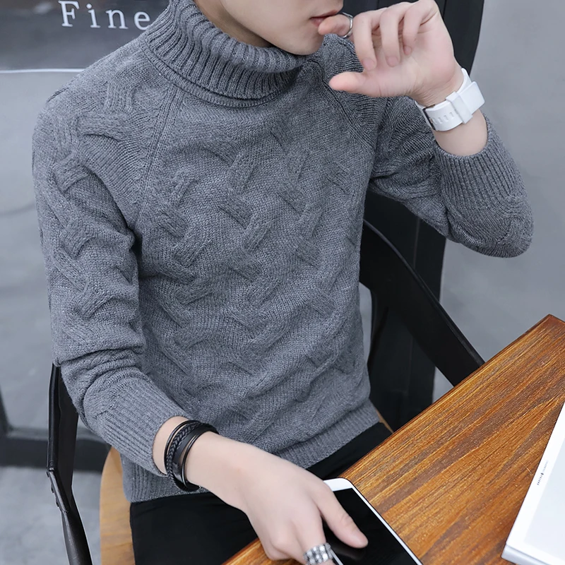 Jaunā Korejiešu Stilā Vīriešiem Augstu Uzrullētu Apkakli Džemperi Modes Slim Fit Vīriešu Džemperis Gadījuma Trikotāžas Džemperi, Vīriešu Augstu Uzrullētu Apkakli Džemperi Cietie