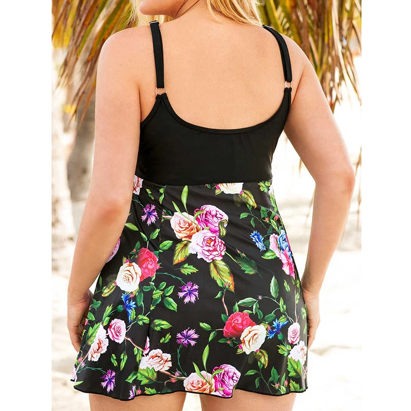 Sieviešu Plus Lieluma Ziedu Drukāt Peldkostīmi Divi Gabali Peldmēteļi, Cietā Monokini Peldēt-kleita Noņemams Polsterēta peldkostīms Beachwear XL