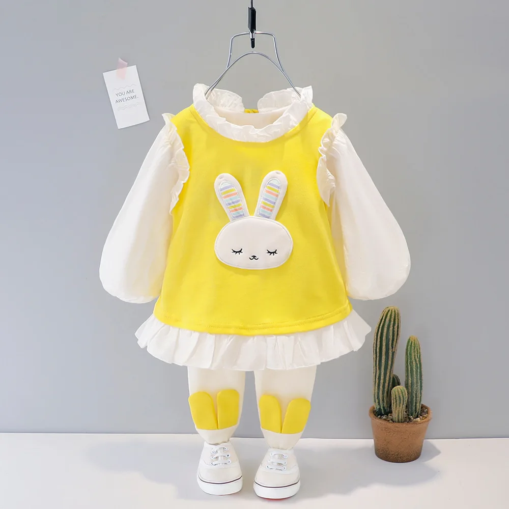 Pavasarī Baby Girl Apģērbu Komplekts Zīdaiņu Girls Karikatūra Trušu Džemperis+Stulpiņi Divas Gabals Jaundzimušo Bērnu Uzvalks Gudrs Toddler Bērniem Tērpiem