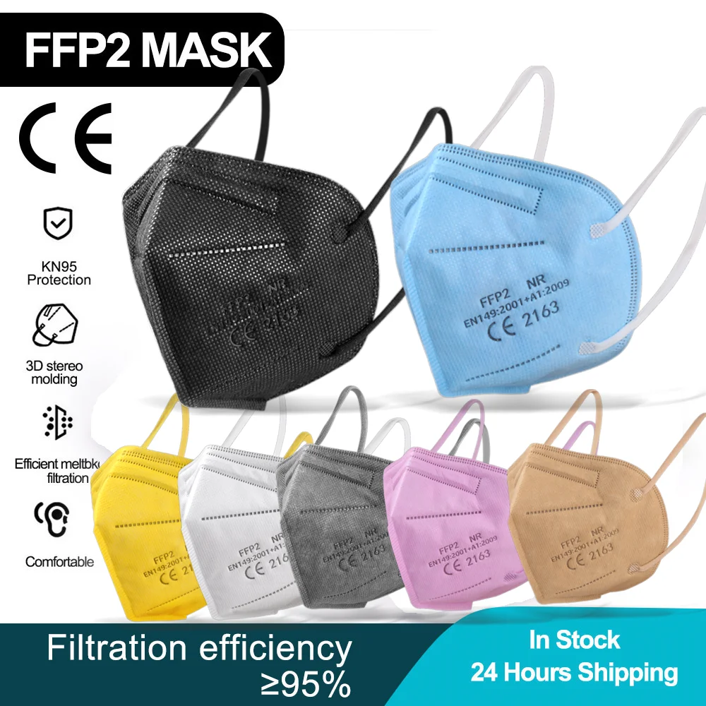 5 Slāņi FFP2 Maskas KN95 Sejas Maska KN95 Respiratoru Pieaugušo Aizsargājošu Sejas Masku FPP2 KN95 Maskas Filtrs Black ffp2mask Mascarillas
