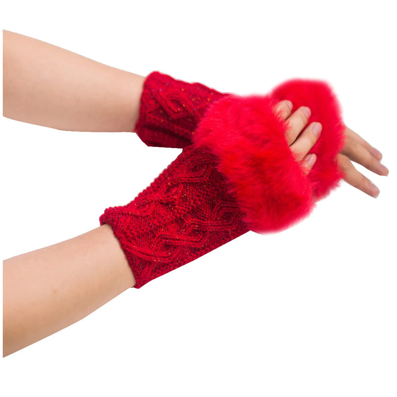 Ziemas Siltā Sabiezējums Vilnas Cimdi Adīti Fingerless Elastīgu Pakļauti Pirkstu Biezi Cimdi (Pirkstaiņi Sievietes Mākslīgās Trušu Kažokādas Cimdiem