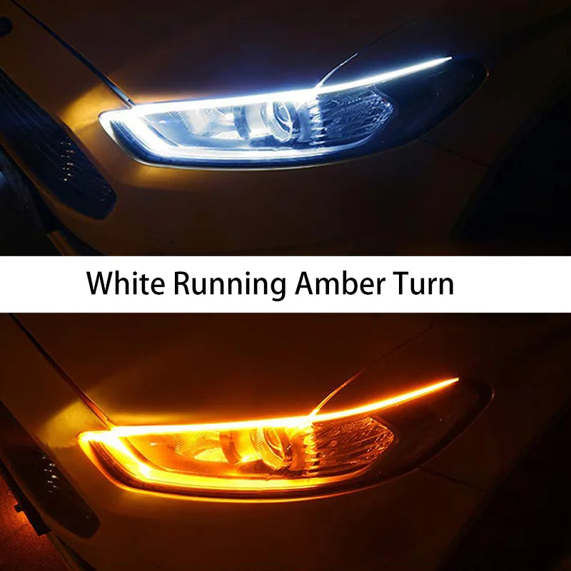 AUTBIC 2GAB Elastīgs LED dienas gaitas lukturi Strip 30CM 45CM 60CM Auto Dienas gaismas lukturi, automātiskas Gaismas, 12V Pagrieziena Signāla Gaismu, Balts Amber Ice Blue