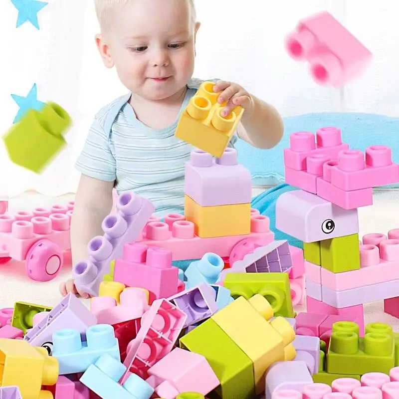 Liekami Bērnu Rotaļu 3D Mīkstas Plastmasas Celtniecības Bloki Savietojami Touch Roku Teethers Bloki DIY Gumijas Bloks Rotaļlietas meitenēm dāvanu