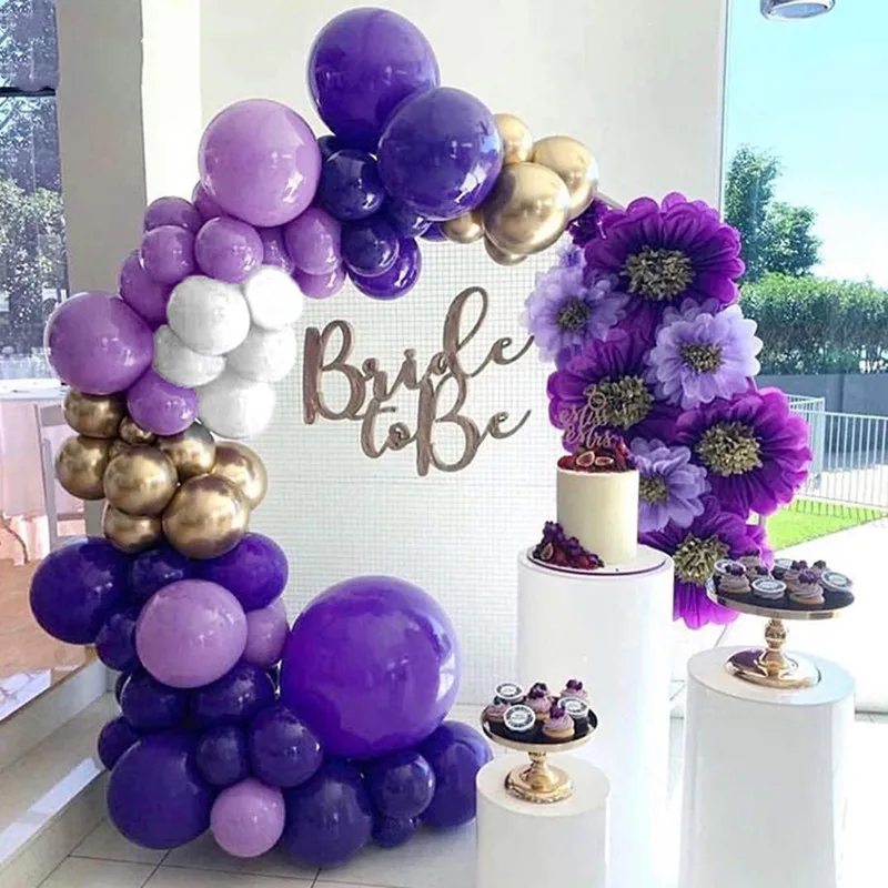 100gab Metāla Zelta Sajauc Gaiši Violetā Lateksa Balonu Vainags Arku Komplekts Baby 1th Dzimšanas dienas svinības Dekorēšana, Baloni, Piederumi